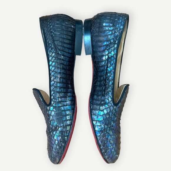 CHRISTIAN LOUBOUTIN Iridescent Python Loafers 36 6 Blue Flats Metallic - Picture 11 of 12